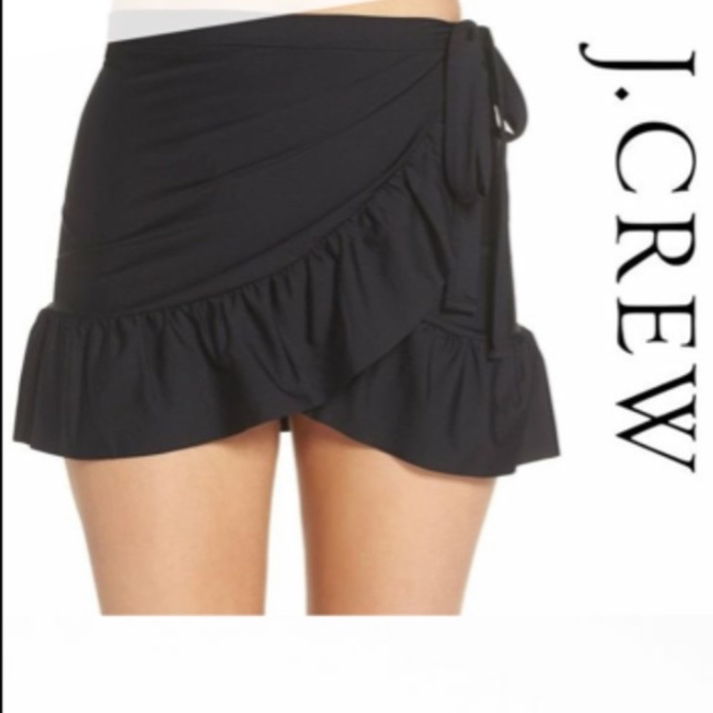 J. Crew Ruffle Cover-Up Wrap Skirt, Black, L (6, 8, 10), NWOT